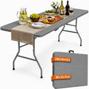 Tavolo Pieghevole da Esterno 180x74x74 cm con Piano in HDPE Effetto Polyrattan a Valigia Grigio      