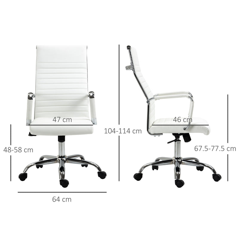 Sedia da Ufficio Ergonomica Funzione Dondolo 54x62x104-114 cm in Finta Pelle Bianco 