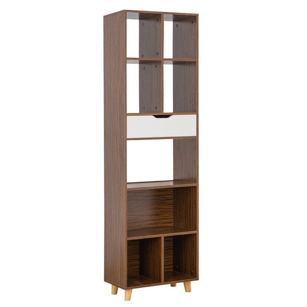 Libreria 8 Ripiani 1 Cassetto 53x185x30 cm in Legno Melaminico Zebrano e Bianco Opaco online