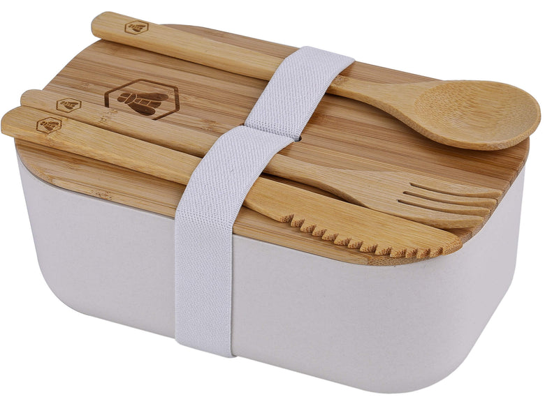 Porta Pranzo 1100 ml con Posate e Coperchio in Fibra di Bambù