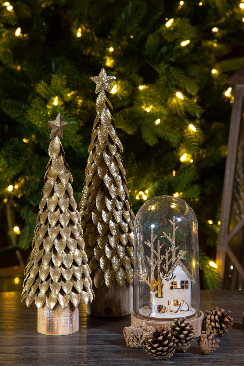 Abete in Metallo con Glitter H32 cm Oro