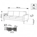 Divano 3 Posti Ramsey 180x73x82 h cm in Tessuto Grigio chiaro