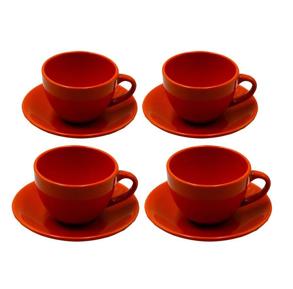 sconto Set 4 Tazze da The con Piattino Ø9,5xh7 cm in Gres Porcellanato Romeo Arancione