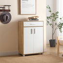 Scarpiera Mobile Salvaspazio 2 Ante 1 Cassetto 63x33x95h cm in Melaminico Venato a Rilievo Rovere e Bianco