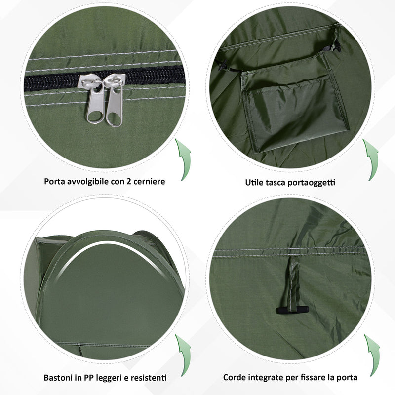 Tenda da Doccia Pop Up Impermeabile 100x100x185 cm in Poliestere Verde Militare    