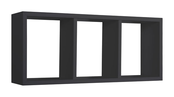 Etagère rectangulaire 3 compartiments muraux 70x30x15,5 cm en panneaux de fibres Tristan noir sconto
