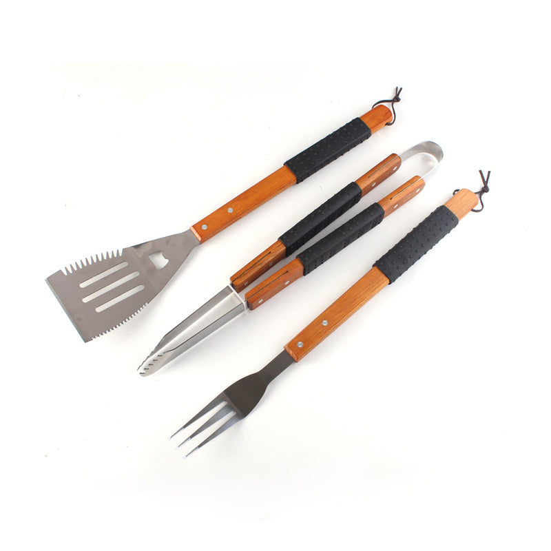 Set 3 Utensili Accessori per  Barbecue in Acciaio Wood 