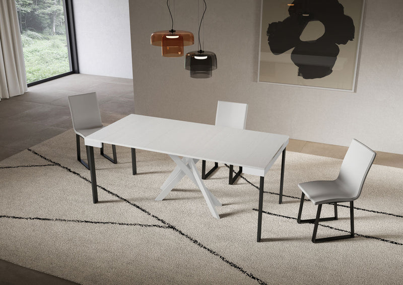 Consolle Allungabile 90-300x40x77 cm Saki Evolution Bianco Frassino Gambe Bianche 