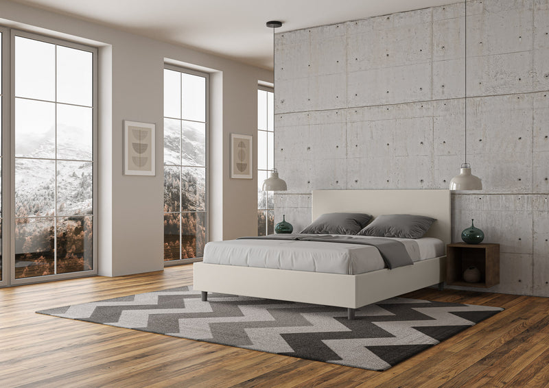 Letto Matrimoniale Giroletto con Alzata Comoda Imbottito in Similpelle Adele Bianco Varie Misure