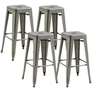 Set 4 Sgabelli Bar Impilabili con Poggiapiedi Stile Industriale 43x43x76 cm in Acciaio Argento      