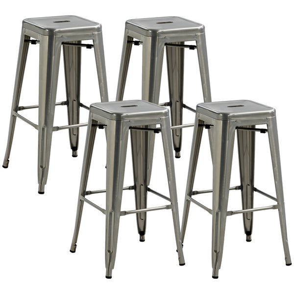 Set 4 Sgabelli Bar Impilabili con Poggiapiedi Stile Industriale 43x43x76 cm in Acciaio Argento prezzo