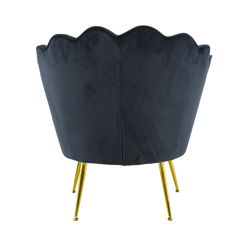 Poltrona Imbottita Schienale a Conchiglia in Velluto Piedi Oro Nero