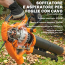 Soffiatore 3-in-1 con Funzione Aspiratore Trituratore per Foglie 3000W in PP e Tessuto Nero e Arancione      