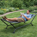 Amaca da Giardino Autoportante 230x98x82 cm con Cuscino Struttura Resistente Antiscivolo in Metallo Grigio      