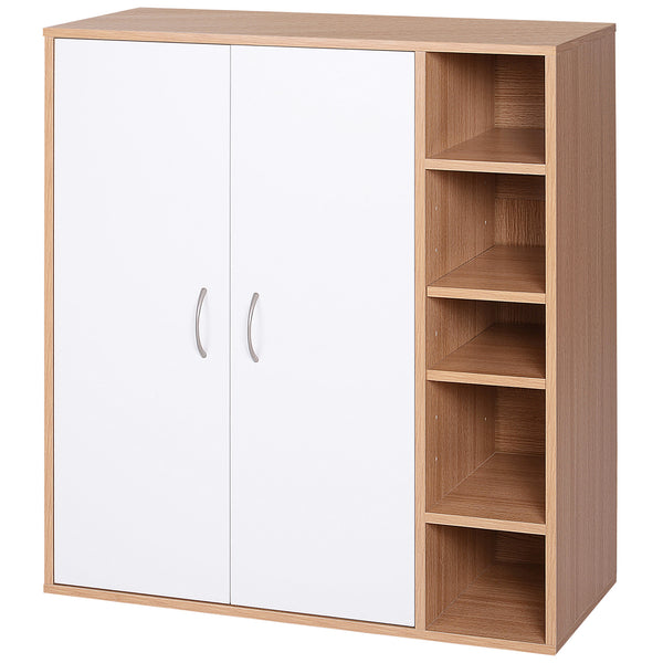 prezzo Buffet avec 2 portes et 5 étagères en bois et blanc 80x32x90,5 cm