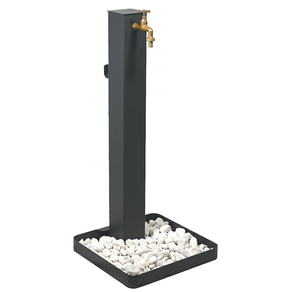Fontana da Giardino Design a Colonna Quadrata Rubinetto in Ottone e Base con Ciottoli Antracite sconto