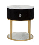 Comodino 1 Cassetto Ø42x48 cm in Metallo con Piano in Simil Marmo
