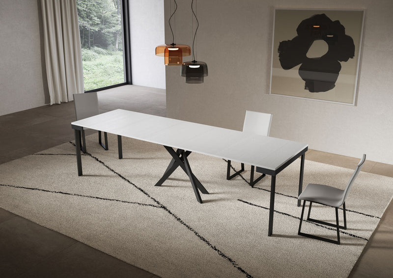 Consolle Allungabile 90-300x40x77 cm Saki Evolution Bianco Frassino Gambe Antracite 