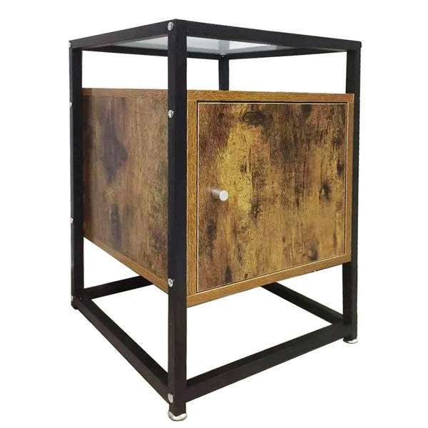 acquista Tavolino Divano Mobiletto Comodino in Metallo Legno e Vetro con Anta e Ripiano