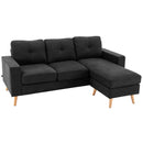 Divano 3 Posti ad Angolo 193x136x85 cm con Penisola Reversibile in Tessuto Effetto Lino Nero  
