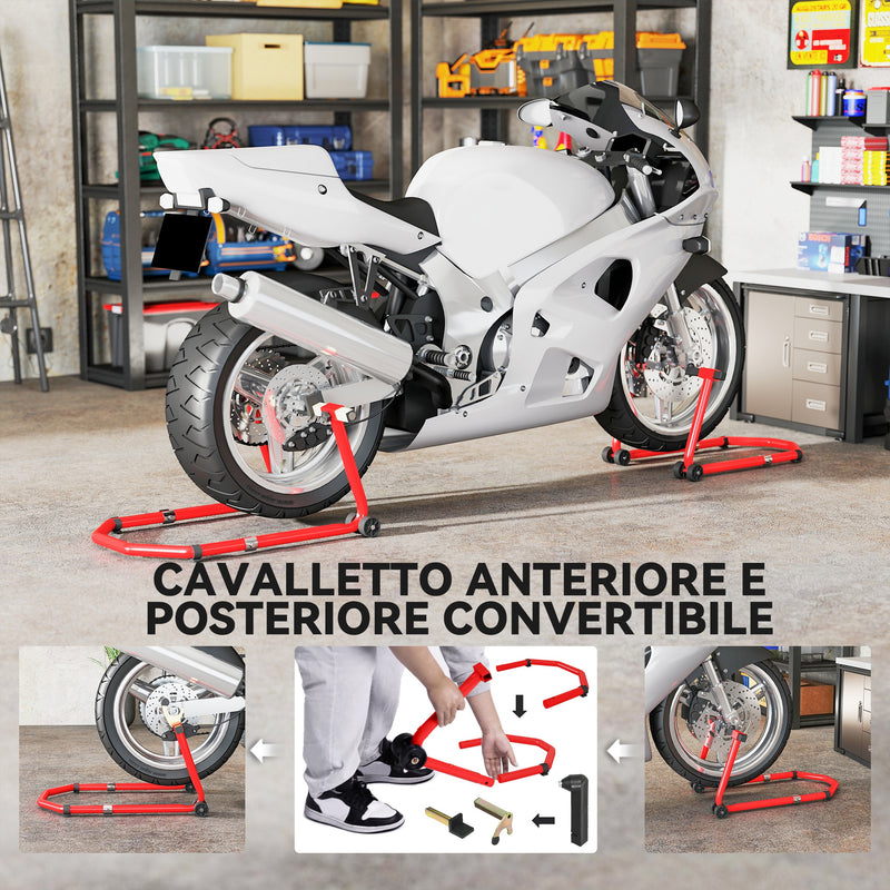 Cavalletto Moto Anteriore e Posteriore Forcelle a U e L Capacità 390 Kg in Acciaio Rosso  