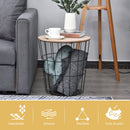 Tavolino da Soggiorno Contenitore in Metallo Ø39,5x43 cm  Nero e Legno