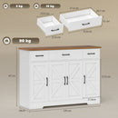 Credenza da Cucina Stile Rustico 120x38x87 cm con Ante Soft-Close 3 Cassetti 3 Ripiani Regolabili Portaspezie in MDF Bianco      