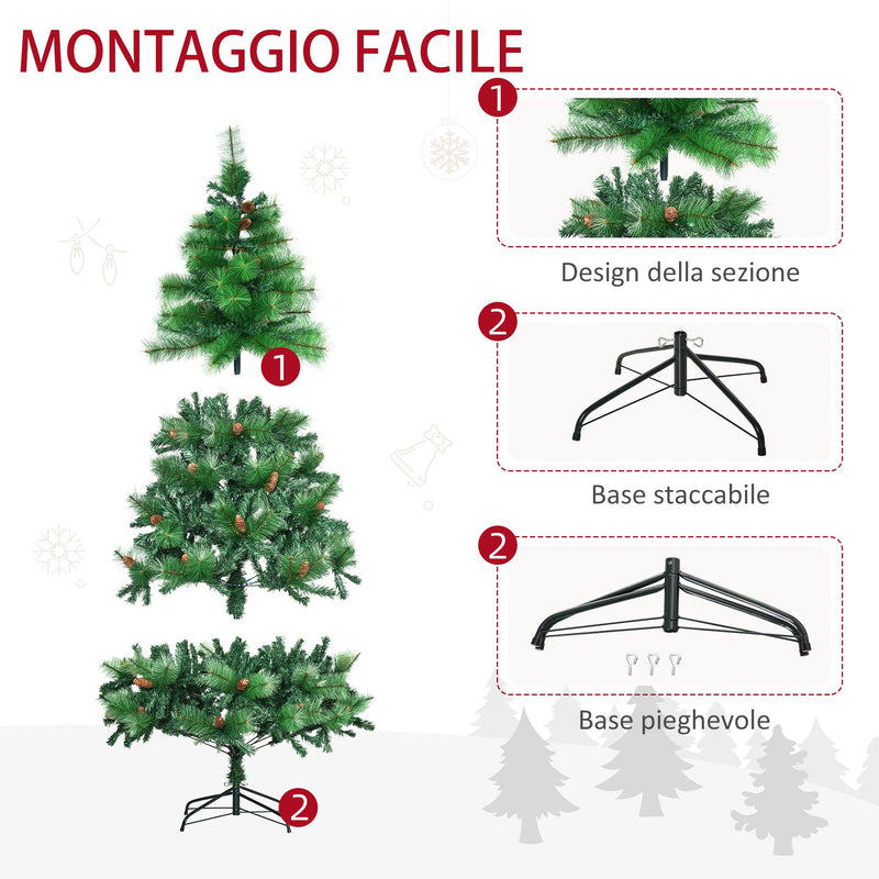 Albero di Natale Artificiale H180 cm 782 Rami con Decori e Base in Metallo Verde