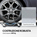 Set di 2 Carrelli Sposta Auto Antiscivolo Carico 680kg con Ruote Girevoli e Bloccabili in Metallo Argento      
