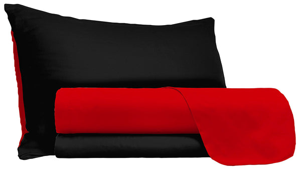sconto Lot de Draps Haut et Bas et Taies d'Oreiller Double Face Rouge/Noir