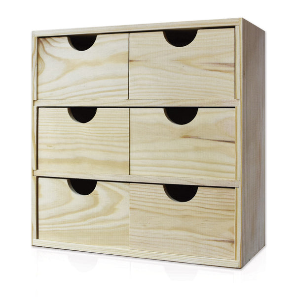 Cassettiera da Tavolo  6 Cassetti 32x32x14 cm in Legno di Pino Massello Naturale  