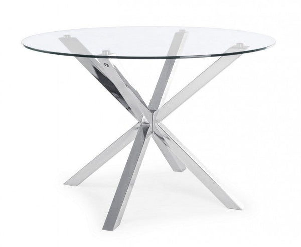 online Table Ronde Plateau Verre Pied Acier D114 Verre Rond