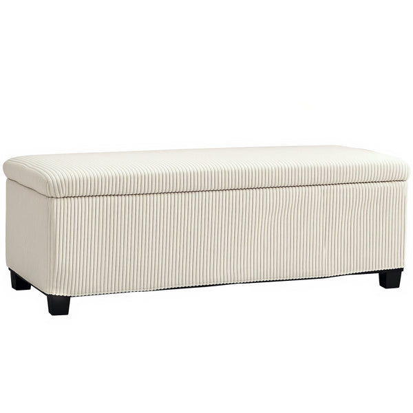 Panca Fondo Letto 112x42x40 cm con Spazio Contenitore da 84L in Tessuto Effetto Velluto a Coste e Acciaio Beige sconto