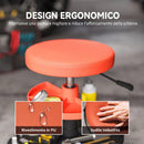 Sgabello da Officina con Ruote 6 cm 38x38x40-51 cm Capacità 135 kg con Vassoi Porta Utensili in Acciaio Arancione      