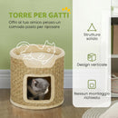 Albero Tiragraffi per Gatti Fino a 5 kg Alto 37 cm a 2 Livelli con Nicchia e Corda in Sisal Cachi      