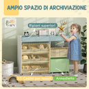 Mobile Portagiochi per Bambini 105x30x80 cm con 11 Cestini in Tessuto Armadietto e Ripiani in MDF Bianco      