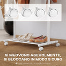 Stand Appendiabiti da Ingresso 68x43x171 cm Asta Ganci e Ripiano Inferiore con Ruote in Metallo Bianco  