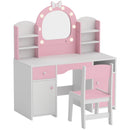 Set Toeletta Trucco Bambina 2 in 1 90x41x104 cm con Sgabello Specchio Luci a 2 Colori Cassetto e Ripiani in MDF Rosa      