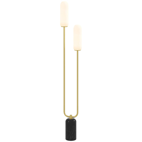sconto Lampada da Terra a U con 2 Luci 26x12x150 cm Interruttore a Pedale e Base in Marmo Bianco Nero e Oro