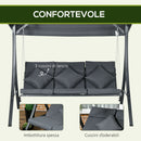 Dondolo da Giardino 3 Posti 202x115x168 cm con Tettuccio Regolabile in Acciaio e Poliestere Grigio Scuro      