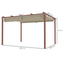 Gazebo Pergola da Giardino 382x300x232 cm con Tetto Retrattile in Poliestere e Alluminio color Legno  