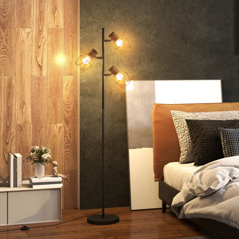 Lampada da Terra 3 Luci Orientabili 40W 41x28x169 cm in Metallo Nero 