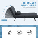 Poltrona Letto con Schienale Regolabile e Cuscino in Tessuto Effetto Lino e Acciaio Grigio Scuro   