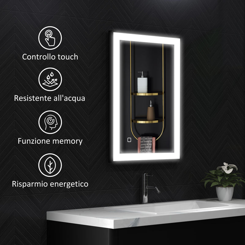 Specchio da Bagno 70x3x50 cm Illuminato a LED 3 Tonalità Cornice in Alluminio Nero  