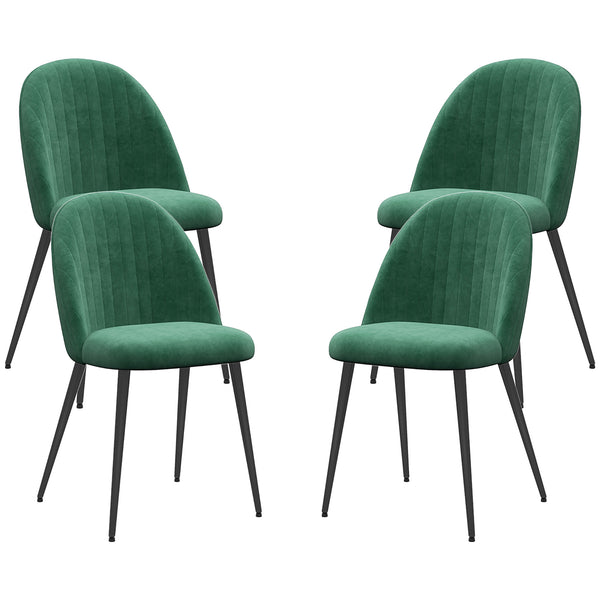online Set 4 Sedie Moderne Imbottite con Schienale Ricurvo 50x52x83 cm in Tessuto Effetto Velluto e Acciaio Verde
