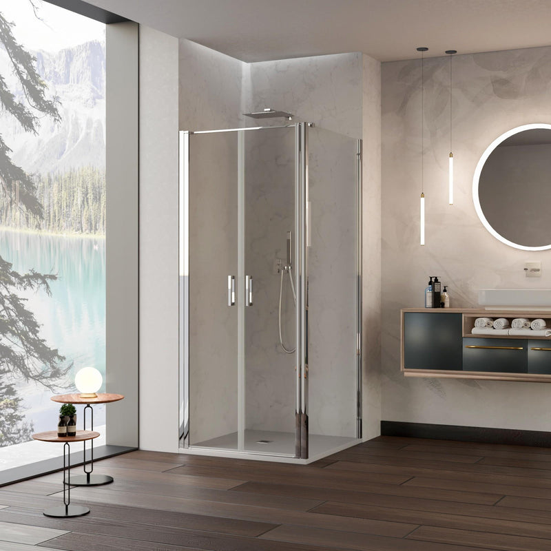 Box Doccia Angolare 2 Ante Saloon in Cristallo Trasparente 6mm H195 Bonussi Marty Varie Misure