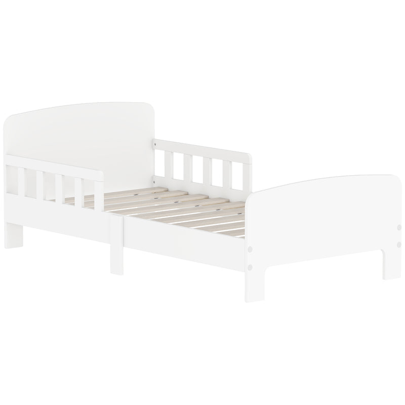 Letto per Bambini 3-8 Anni Basso con Sponde Laterali e Bordi Lisci 143.5x74.2x54 cm in Legno Bianco      