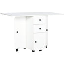 Tavolo a Ribalta per 6 Persone max con 2 Cassetti Armadietto e Ripiano 120x60x76,5 cm in Truciolato Bianco