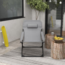 Sedia da Giardino Pieghevole e Reclinabile su 4 Livelli 69x91x96 cm in Acciaio e Poliestere Nera Grigia