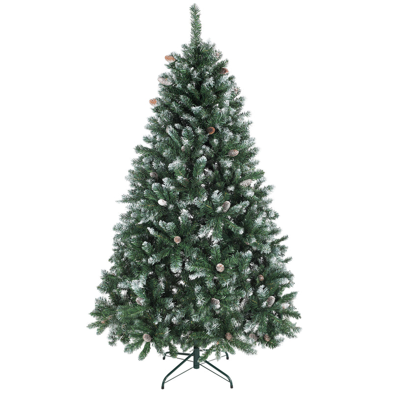 Albero di Natale Innevato 180 cm 910 Rami Effetto Neve con Pigne in Plastica e Metallo Verde  